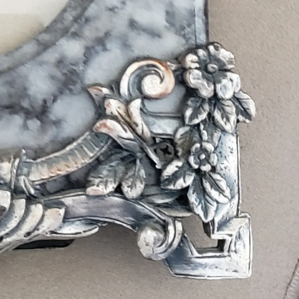 Vintage Pewter & Rock Stone Gray Collectible Ornate Photo Frame 8